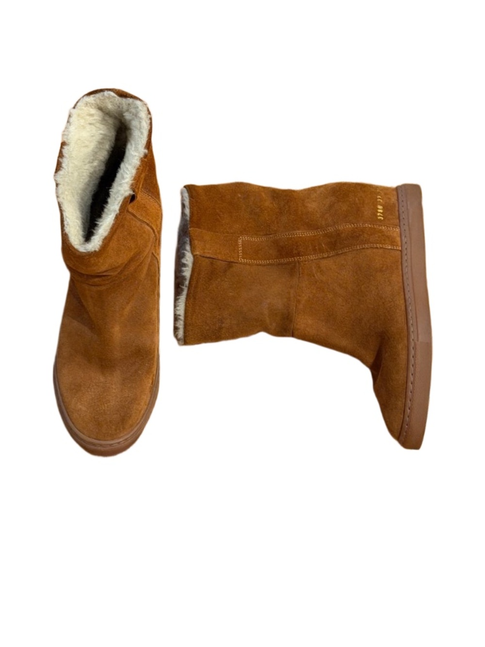 Celebrity luxury $450+ common projects chestnut mid shearling wedge boots 37 7